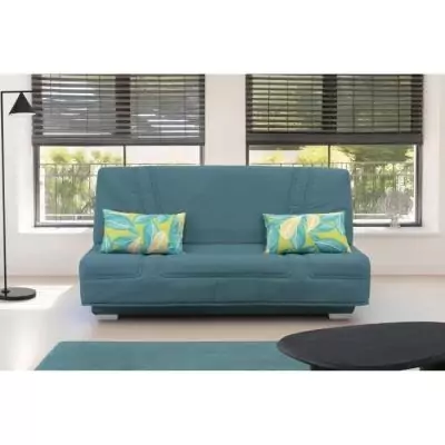 Banquette clic-clac 3 places BULTEX - Tissu bleu & Coussins Jungle Banquette clic-clac 3 places BULTEX - Tissu bleu & Coussins Jungle