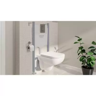 Pack WC suspendu GROHE 5 en 1 - Blanc - 1.13m - Céramique - Cuvette + abattant + plaque + supports