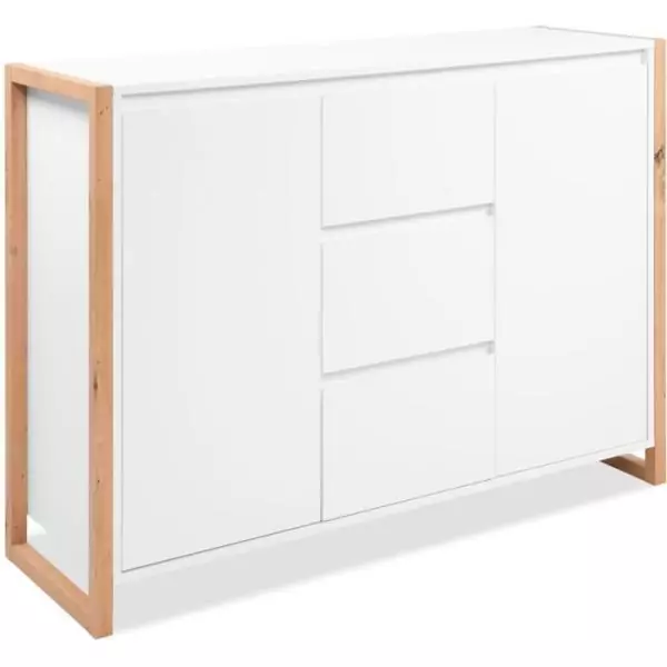 Buffet - DENVER - Chene artisan / Blanc - 2 portes - 3 tiroirs - 120 x 40 x 88 cm