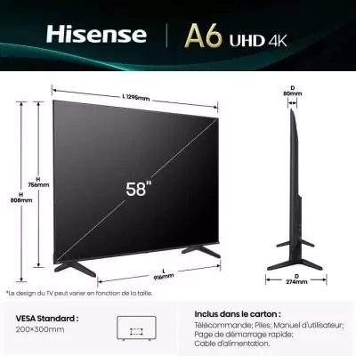 TV Hisense 58A6Q 55" LED 4K UHD 144Hz HDR10+ WiFi TV Hisense 58A6Q 55" LED 4K UHD 144Hz HDR10+ WiFi