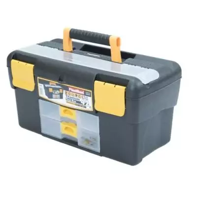Boîte à outillage en plastique robuste de 42 cm avec compartiments et séparateurs. Pratique et résistante, idéale pour ranger vo