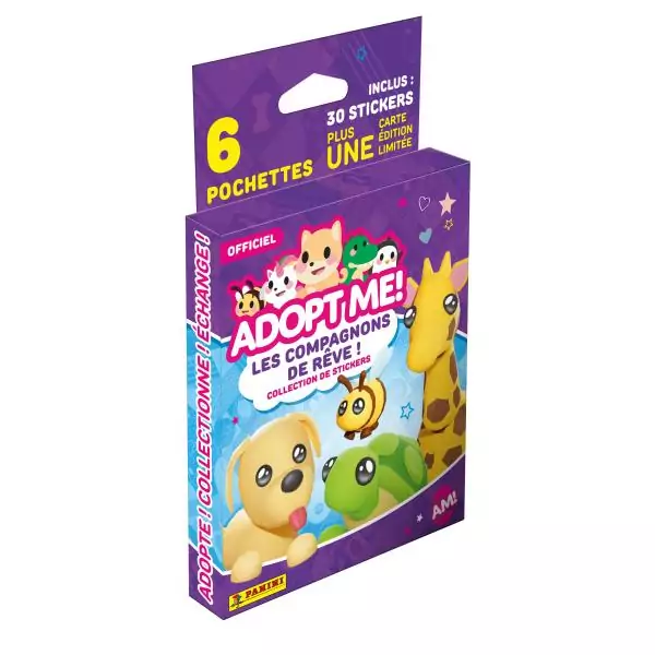 Stickers - PANINI - Adopt Me! Roblox - Blister 6 pochettes - 1 carte édition limitée - 35 stickers