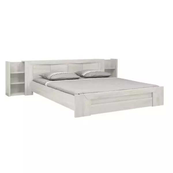 Lit double adulte EDEN - 180x200 cm Bois et chene blanchi - 1 tiroir - GAMI