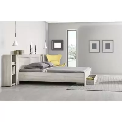 Ensemble lit 180X200 cm + Tete cosy EDEN - Bois et chene blanchi