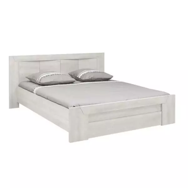 Lit adulte EDEN 160X200 cm - Bois et chene blanchi - 1 tiroir + 6 niches - Tete de lit incluse - GAMI