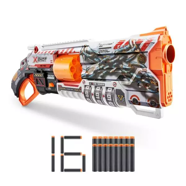 Blaster Verrouillable - ZURU - XSHOT Skins Lock Gun - Blaster avec combinaison de verrouillage et canon rotatif a 8 fléchettes