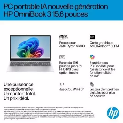 PC Portable HP Omnibook 3 15-fn0020nf - Windows 11 - 15,6 FHD IPS - Ryzen AI 7 350 - RAM 24Go - Stockage 512Go SSD - AZERTY PC Portable HP Omnibook 3 15-fn0020nf - Windows 11 - 15,6 FHD IPS - Ryzen AI 7 350 - RAM 24Go - Stockage 512Go SSD - AZERTY