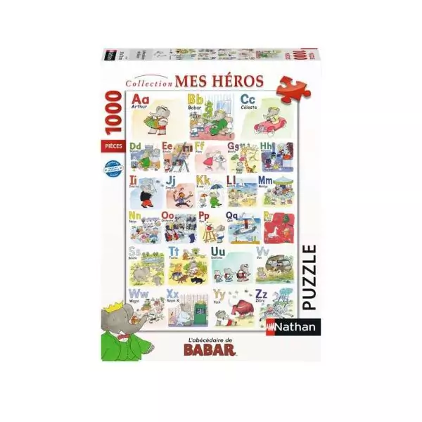 Puzzle 1000 pieces L'abécédaire de Babar - Adultes et enfants des 12 ans - Collection Mes Héros - 87364 - Nathan