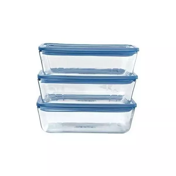 Lot de 3 Boîtes de conservation avec couvercle - PYREX - Zero Plastic - Verre - Rectangulaire - 0,8 L