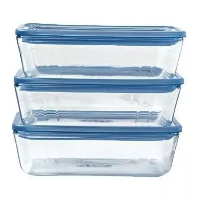Lot 3 Boîtes Conservation Zero Plastic - PYREX - Verre Rectangulaire 1,5L
