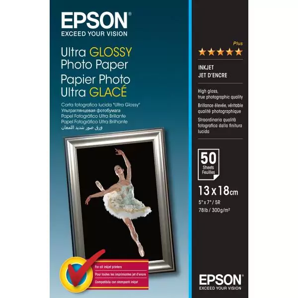 Papier d'impression Epson Papier Photo Ultra Glossy - 13x18cm - 50 Feuilles - 300g/m²