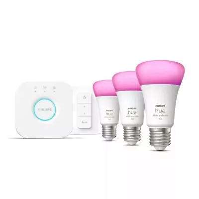 Philips Hue White and Color ambiance Kit de démarrage 3 ampoules connectées E27 (1100) + variateur Philips Hue White and Color ambiance Kit de démarrage 3 ampoules connectées E27 (1100) + variateur