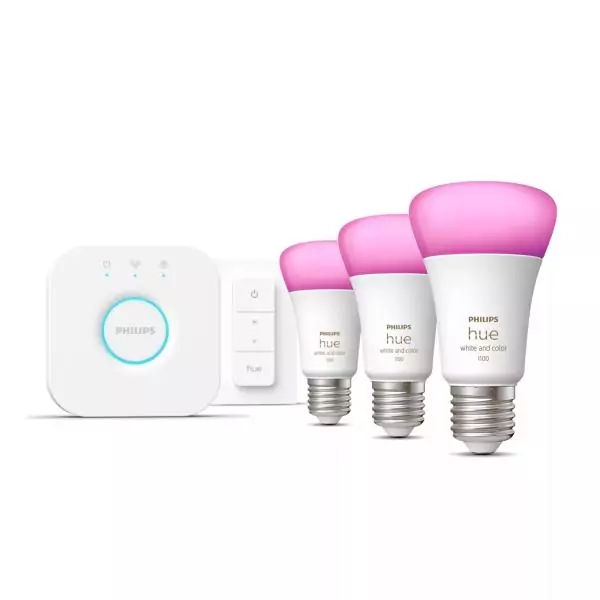 PHILIPS Hue White & Color Ambiance - Kit de démarrage E27 x3 et télécommande Hue