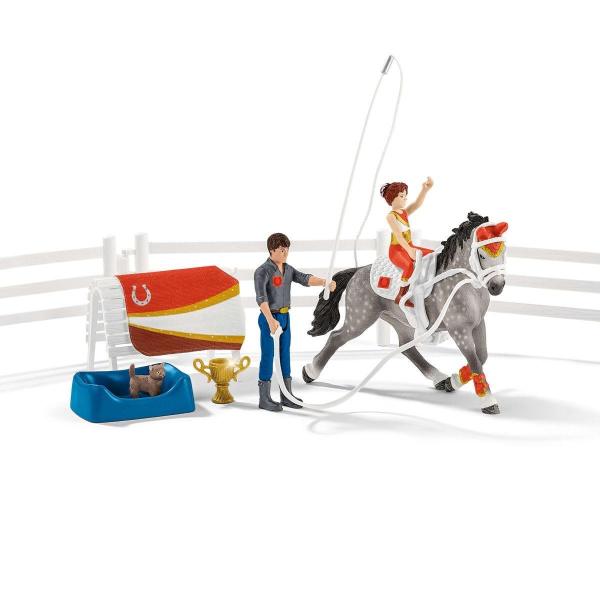 Coffret d'entraînement a la voltige de Mia, coffret schleich avec 18 éléments inclus dont 1 cheval schleich et 2 personnages,