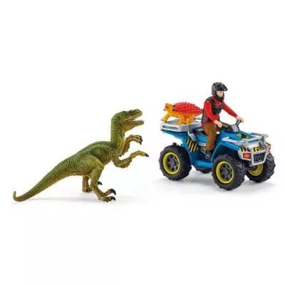 schleich Dinosaurs Fuite sur quad face au vélociraptor