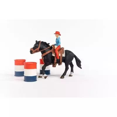 schleich Cowgirl et Tonneaux de Racing