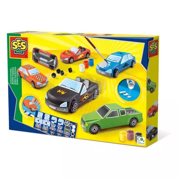 Moulage et peinture - SES CREATIVE - Hobby Blue - Voitures - Stimule la créativité - 6 peintures incluses - Age : 5+
