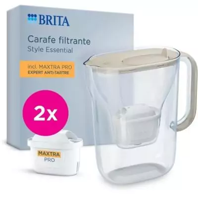 Carafe filtrante BRITA Style Essential Sable 2,4L - 2 filtres Maxtra Pro Expert