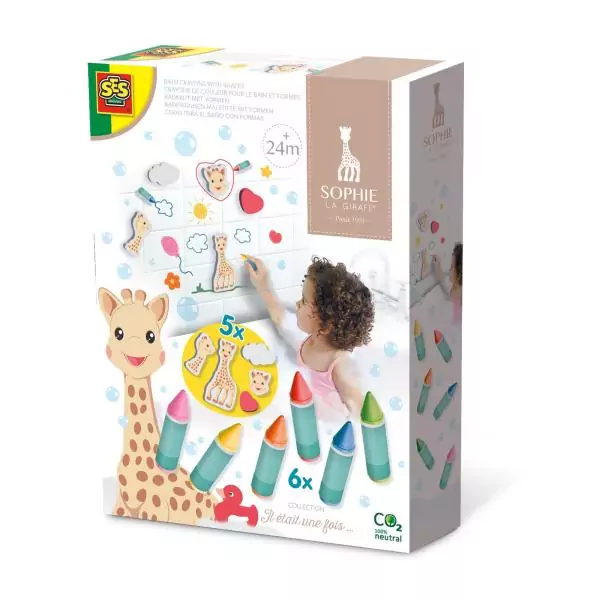 SES Creative - Hobby 1 - 4 - Sophie la girafe - Crayons de couleur pour le bain et formes - Peinture bebe - 6 chiffres - 1+