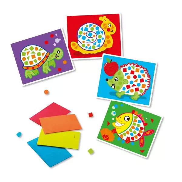 J'apprends la mosaique - SES CREATIVE - Hobby 3 - 6 - Formes en mousse autocollantes - 4 cartes préimprimées - Age : 3+