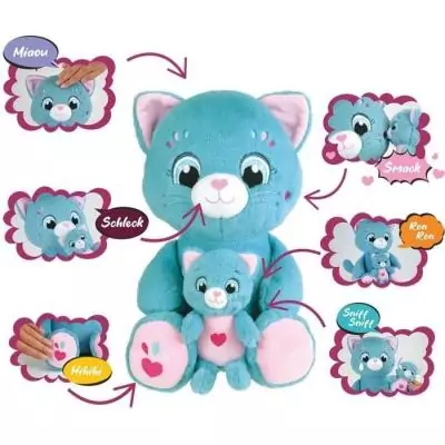 Peluche douce interactive maman chat et son bébé - 6 fonctions Peluche douce interactive maman chat et son bébé - 6 fonctions