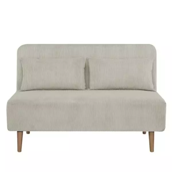 Banquette BZ - 2 places - Tissu velours côtelé Beige - 130 x 90 x 81 cm - DEPLO