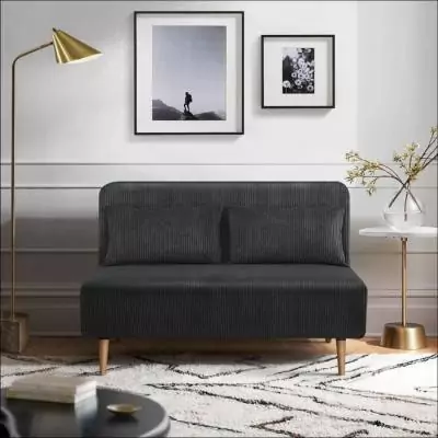 Banquette BZ 2 places en velours noir - 130 x 90 x 81 cm