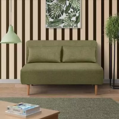 Banquette BZ 2 places - Tissu Vert armé - 130 x 90 x 81 cm