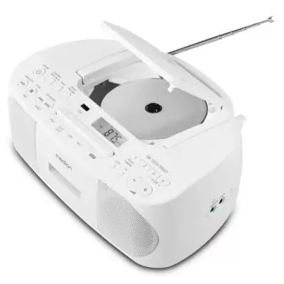 Radio CD K7 MEDION FM 2x3W RMS Blanc - Écoutez vos morceaux préférés en toute simplicité!