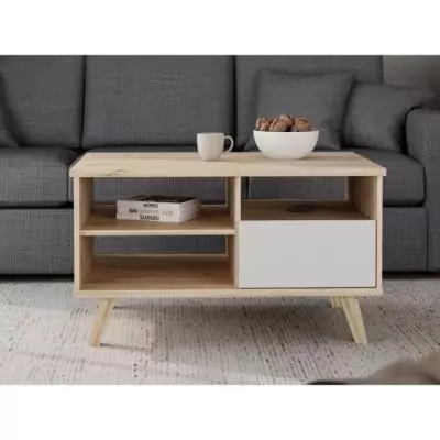 Table basse rectangulaire VANKKA chêne/blanc mat 90 x 60 x 51,8 cm Table basse rectangulaire VANKKA chêne/blanc mat 90 x 60 x 51,8 cm