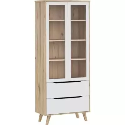 Vitrine VANKKA 2 portes vitrées chêne/blanc mat - élégante et pratique
