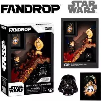 Figurine FANDROP x STAR WARS : Obi-Wan vs Anakin - Vitrine culte + affiche - 18 cm