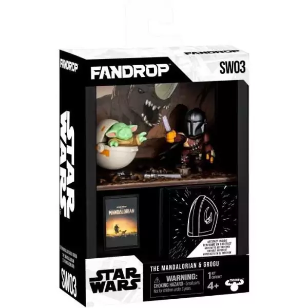 Figurine - FANDROP x STAR WARS - Mandalorian & Grogu - Vitrine avec scene culte + mini affiche - 18 cm