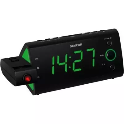 Radio-réveil SENCOR SRC 330 GN: Ecran LED vert, Tuner FM, Projection heure - Noir