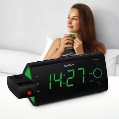 Radio-réveil SENCOR SRC 330 GN: Ecran LED vert, Tuner FM, Projection heure - Noir