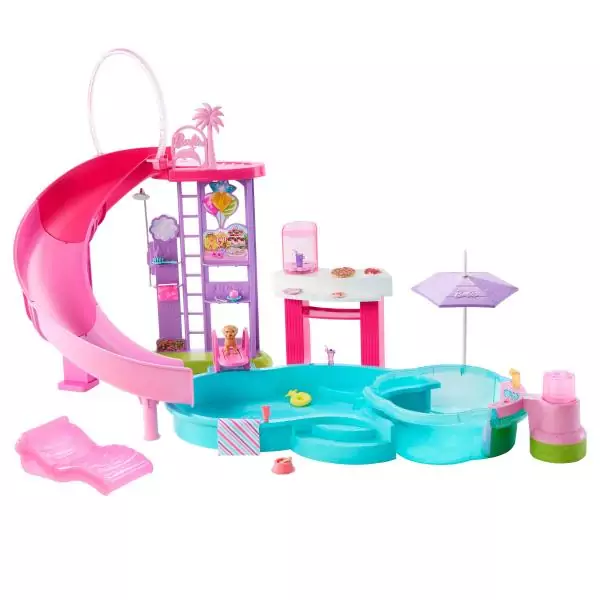 Barbie - Coffret Piscine de Reve - Toboggan et jacuzzi - Plus de 20 accessoires - Barbie - JFP01