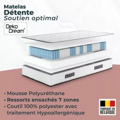 Matelas 90 x 200 cm - Ressorts ensachés - Fabriqué en Belgique