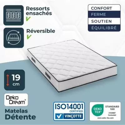 Matelas 140x190 cm 570 ressorts ensachés - Equilibré, réversible - Fabriqué en Belgique