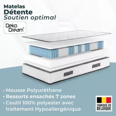Matelas 140x190 cm 570 ressorts ensachés - Equilibré, réversible - Fabriqué en Belgique