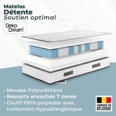 Ensemble matelas sommier 90x190cm 19cm - ressorts ensachés 7 zones - réversible - fabriqué en Belgique Ensemble matelas sommier 90x190cm 19cm - ressorts ensachés 7 zones - réversible - fabriqué en Belgique