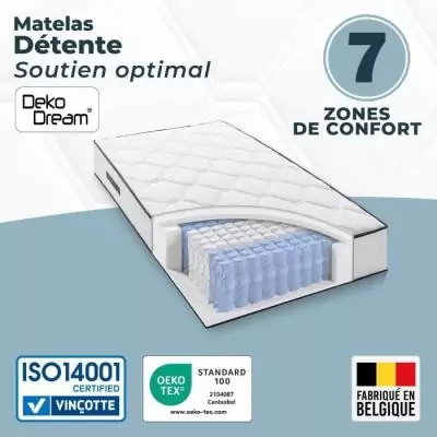 Ensemble matelas sommier 90x190cm 19cm - ressorts ensachés 7 zones - réversible - fabriqué en Belgique Ensemble matelas sommier 90x190cm 19cm - ressorts ensachés 7 zones - réversible - fabriqué en Belgique