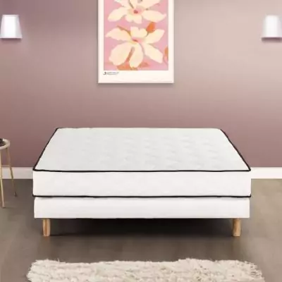 Ensemble matelas sommier 90x200 cm 24 cm - Ressorts ensachés 7 zones - Réversible - Made in Belgium Ensemble matelas sommier 90x200 cm 24 cm - Ressorts ensachés 7 zones - Réversible - Made in Belgium