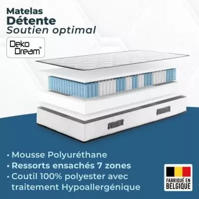 Ensemble matelas sommier 90x200cm 27cm - Ressorts ensachés 7 zones - Réversible & fabriqué en Belgique Ensemble matelas sommier 90x200cm 27cm - Ressorts ensachés 7 zones - Réversible & fabriqué en Belgique