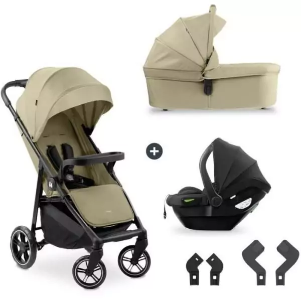 HAUK - Ensemble de voyage 3-en-1 Shop N Care Trio - Poussette + Nacelle + Siege auto + adaptateurs - 4 roues - Olive