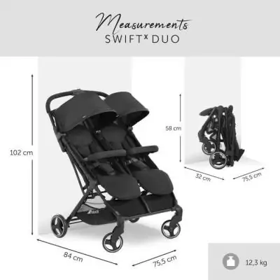 Poussette double Hauck Swift X Duo - Pliage facile - Noir