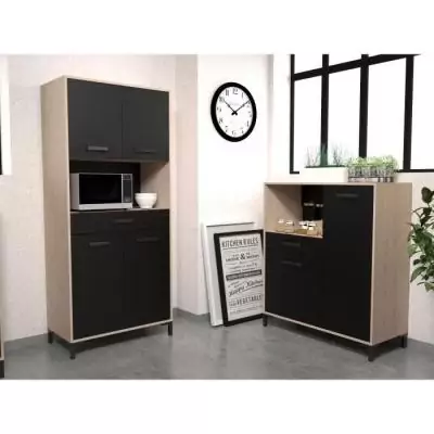 Buffet de cuisine FACTORY - Design modulable - Chêne et noir