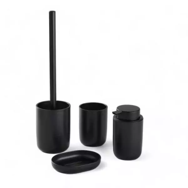 Ensemble de 4 accessoires de SDB - TODAY - UTILITY - Gobelet, distributeur savon, brosse WC - Black
