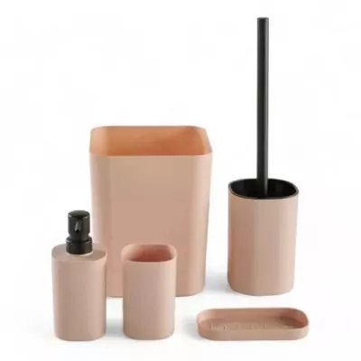 Ensemble de 5 accessoires SDB - Organisation rose pour une salle de bain moderne