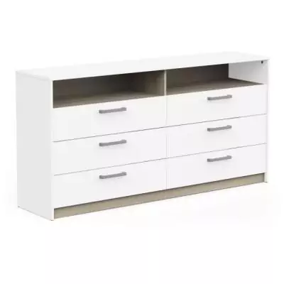 Commode WATSON 6 tiroirs Chene Kronberg / Blanc mat - Élégance et praticité