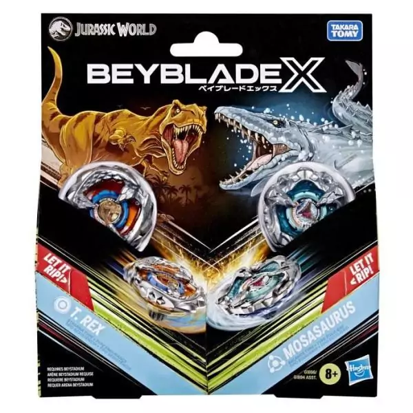 Beyblade X Jurassic World T. Rex contre Mosasaurus, 2 toupies de compétition Takara Tomy, 2 lanceurs, des 8 ans